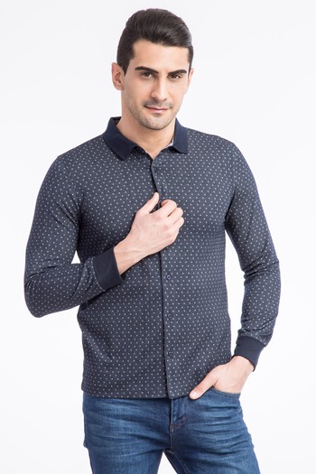 Erkek Giyim - Polo Yaka Slim Fit Düğmelİ Sweatshirt