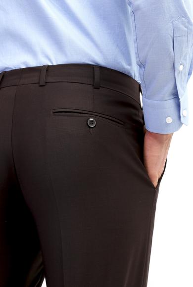Erkek Giyim - KOYU KAHVE 46 Beden Slim Fit Yünlü Klasik Pantolon
