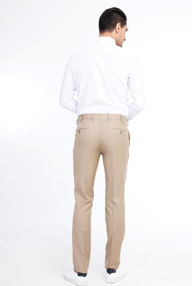 Erkek Giyim - Bej 46 Beden Slim Fit Yünlü Klasik Pantolon