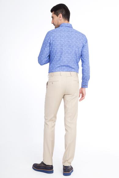 Erkek Giyim - Krem 50 Beden Slim Fit Yünlü Klasik Pantolon