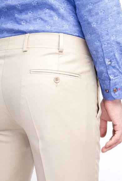 Erkek Giyim - Krem 50 Beden Slim Fit Yünlü Klasik Pantolon