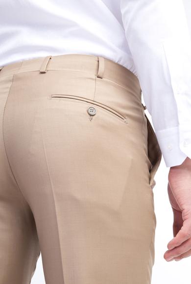 Erkek Giyim - Bej 46 Beden Slim Fit Yünlü Klasik Pantolon