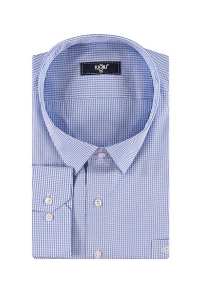 Erkek Giyim - Açık Mavi 5X Beden Büyük Beden Uzun Kol Çizgili Gömlek