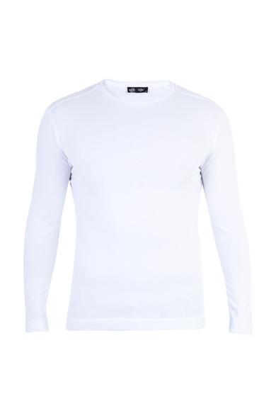 Erkek Giyim - Beyaz XXL Beden Bisiklet Yaka Slim Fit Sweatshirt