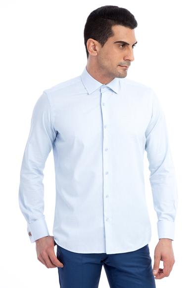 Erkek Giyim - Açık Mavi XL Beden Uzun Kol Slim Fit Manşetli Gömlek