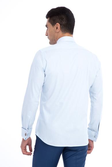 Erkek Giyim - Açık Mavi XL Beden Uzun Kol Slim Fit Manşetli Gömlek