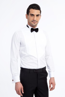 Erkek Giyim - Beyaz XL Beden Ata Yaka Slim Fit Gömlek
