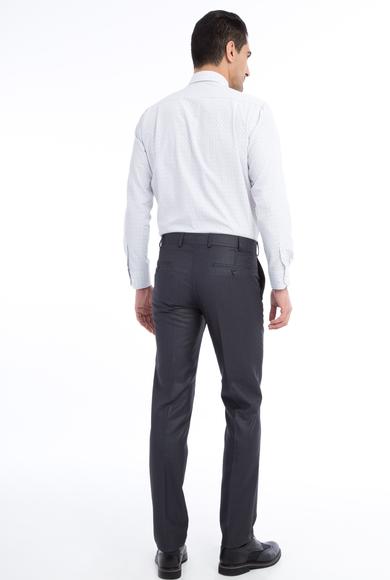 Erkek Giyim - Füme Gri 46 Beden Slim Fit Ekose Klasik Pantolon