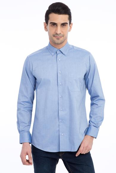 Erkek Giyim - Mavi L Beden Uzun Kol Regular Fit Oxford Gömlek