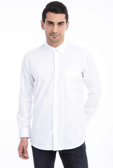 Erkek Giyim - Beyaz 4X Beden Uzun Kol Regular Fit Oxford Gömlek