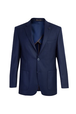 Erkek Giyim - Lacivert 48 Beden Regular Fit Yünlü Kuşgözü Ceket