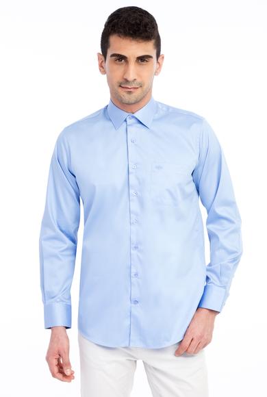 Erkek Giyim - Mavi 4X Beden Uzun Kol Klasik Saten Gömlek