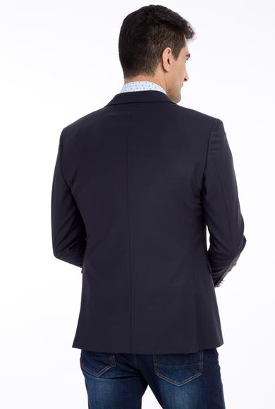 Erkek Giyim - Lacivert 54 Beden Slim Fit Yünlü Blazer Ceket