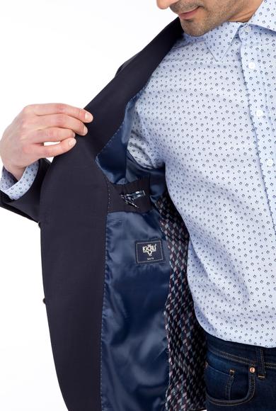 Erkek Giyim - Lacivert 54 Beden Slim Fit Yünlü Blazer Ceket