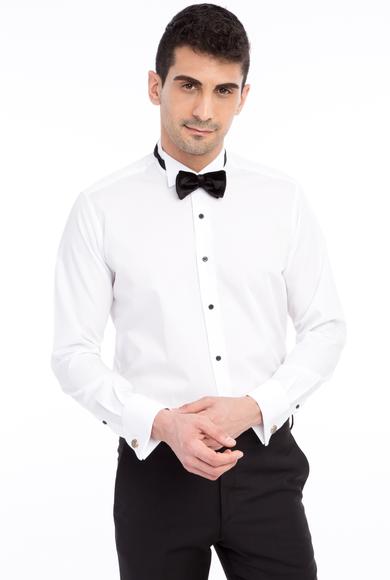 Erkek Giyim - Beyaz XL Beden Ata Yaka Slim Fit Bambu Gömlek