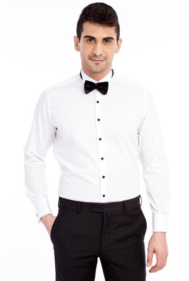 Erkek Giyim - Beyaz XS Beden Ata Yaka Slim Fit Kolay Ütülenir Gömlek