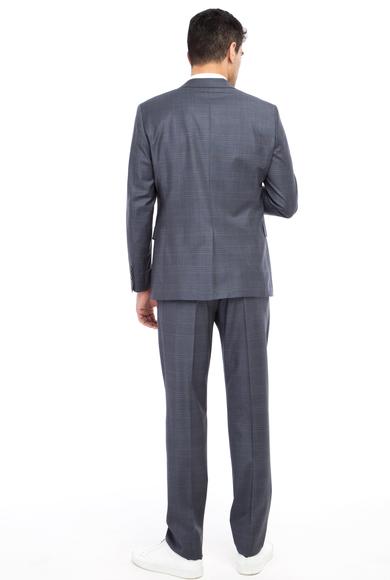 Erkek Giyim - Orta füme 58 Beden Regular Fit Yünlü Kareli Takım Elbise