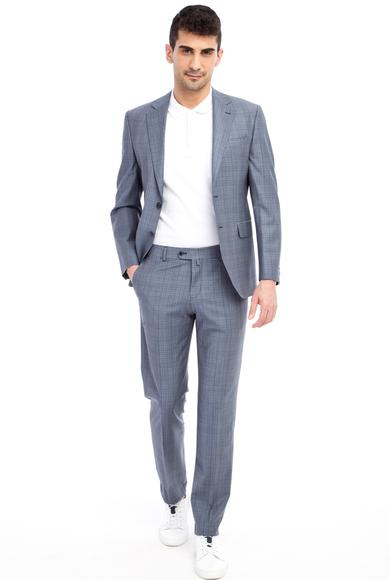 Erkek Giyim - Orta füme 52 Beden Slim Fit Yünlü Ekose Takım Elbise