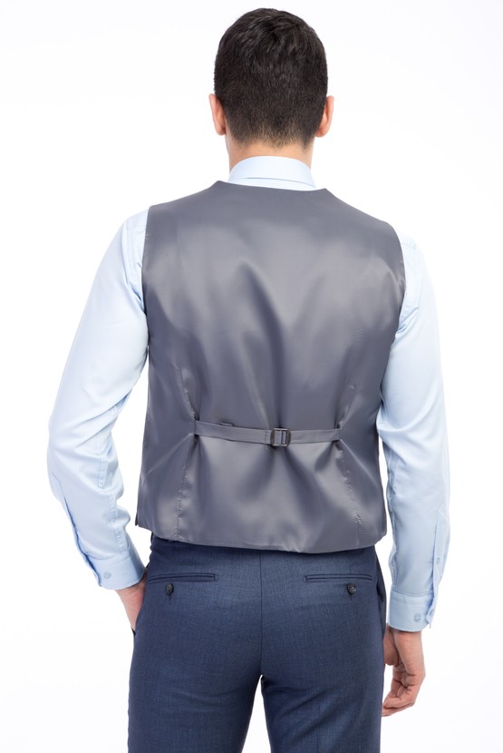 Erkek Giyim - Slim Fit Yelekli Kombinli Ekose Takım Elbise