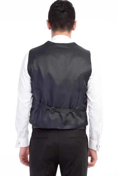 Erkek Giyim - Siyah 50 Beden Slim Fit Şal Yaka Desenli Yelekli Smokin / Damatlık