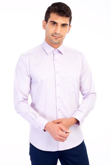 Erkek Giyim - Lila 3X Beden Uzun Kol Non Iron Klasik Saten Gömlek