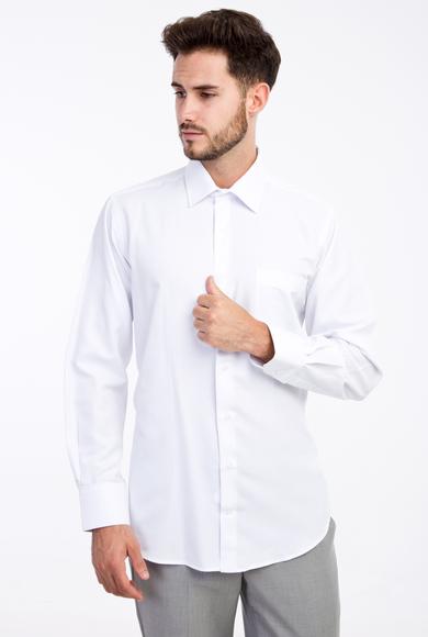 Erkek Giyim - Beyaz XL Beden Uzun Kol Desenli Klasik Gömlek