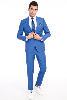 Erkek Giyim - Mavi 50 Beden Slim Fit Takım Elbise