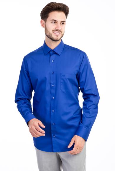 Erkek Giyim - Mavi M Beden Uzun Kol Non Iron Klasik Saten Gömlek