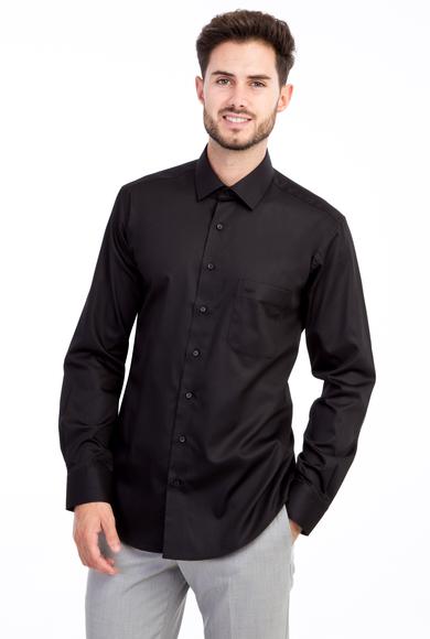 Erkek Giyim - SİYAH L Beden Uzun Kol Non Iron Klasik Saten Gömlek