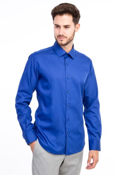 Erkek Giyim - Mavi XS Beden Uzun Kol Slim Fit Non Iron Saten Gömlek