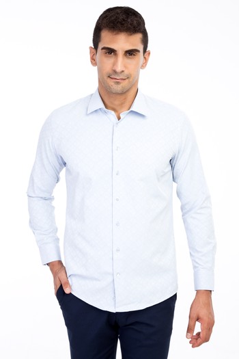 Erkek Giyim - Uzun Kol Desenli Slim Fit Gömlek
