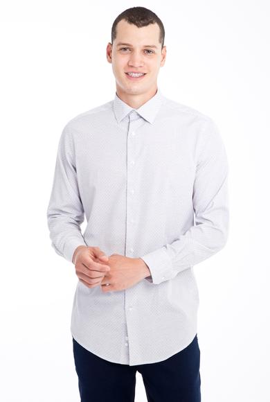 Erkek Giyim - Lacivert L Beden Uzun Kol Desenli Klasik Gömlek
