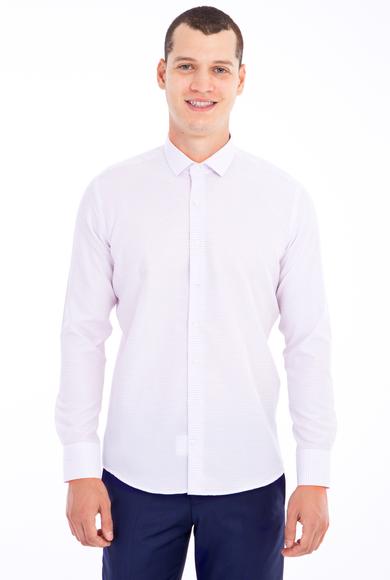 Erkek Giyim - Beyaz M Beden Uzun Kol Slim Fit Desenli Gömlek