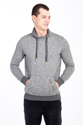 Erkek Giyim - Orta füme XL Beden Balıkçı Yaka Slim Fit Sweatshirt