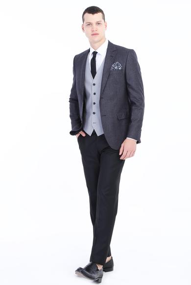 Erkek Giyim - Antrasit 44 Beden Slim Fit Yelekli Kombinli Takım Elbise