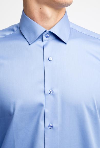 Erkek Giyim - MAVİ XS Beden Uzun Kol Slim Fit Non Iron Saten Gömlek