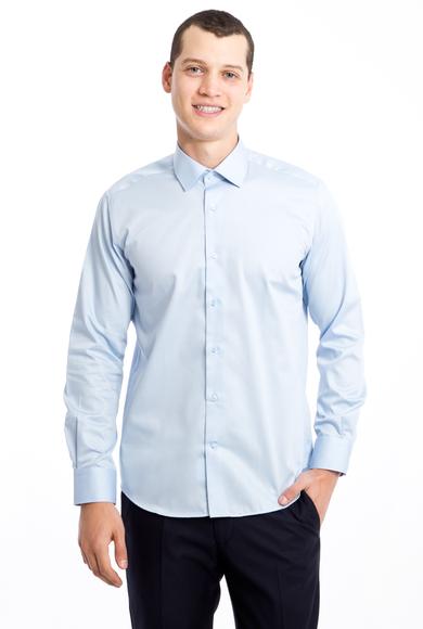 Erkek Giyim - AÇIK MAVİ XL Beden Uzun Kol Slim Fit Non Iron Saten Gömlek