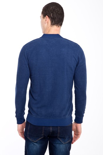 Erkek Giyim - Fermuarlı Desenli Slim Fit Sweatshirt
