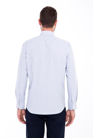 Erkek Giyim - LACİVERT S Beden Uzun Kol Slim Fit Desenli Gömlek
