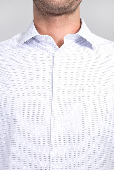 Erkek Giyim - BEYAZ M Beden Uzun Kol Desenli Klasik Gömlek