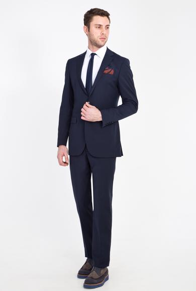 Erkek Giyim - Lacivert 48 Beden Yünlü Klasik Takım Elbise