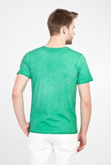 Erkek Giyim - Açık Yeşil M Beden Bisiklet Yaka Slim Fit Düğmeli Tişört