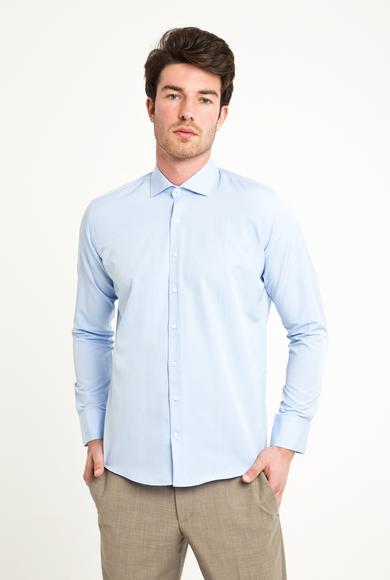 Erkek Giyim - MAVİ XS Beden Uzun Kol Slim Fit Desenli Gömlek