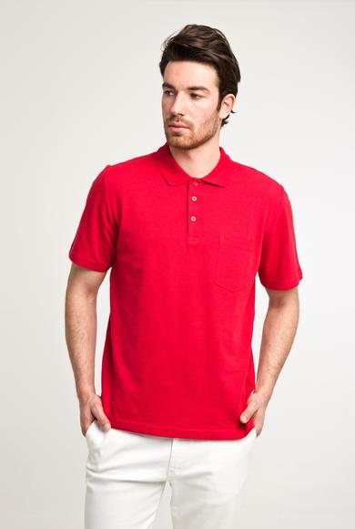 Erkek Giyim - Kırmızı S Beden Polo Yaka Düz Regular Fit Tişört