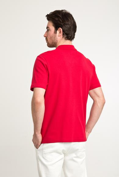 Erkek Giyim - Kırmızı S Beden Polo Yaka Düz Regular Fit Tişört