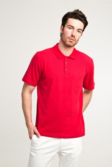 Erkek Giyim - Kırmızı M Beden Polo Yaka Düz Regular Fit Tişört