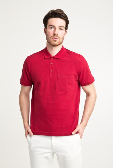 Erkek Giyim - Bordo S Beden Polo Yaka Düz Regular Fit Tişört
