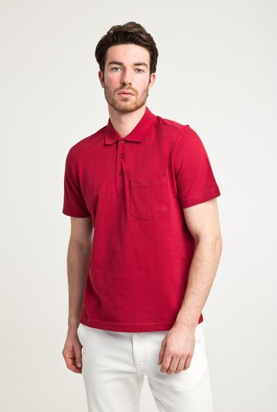Erkek Giyim - Bordo S Beden Polo Yaka Düz Regular Fit Tişört
