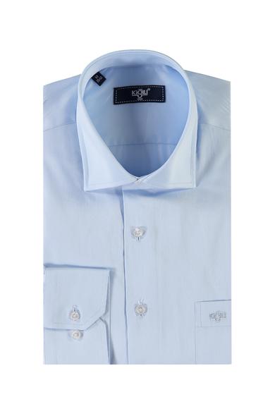 Erkek Giyim - AÇIK MAVİ 4X Beden Uzun Kol Klasik Saten Gömlek