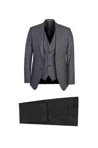 Erkek Giyim - Slim Fit Yelekli Ekose Takım Elbise